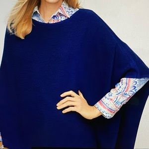 🎉HP🎉NEW Talbots Airy Asymmetrical Knit Poncho Sweater Navy Pullover L/XL